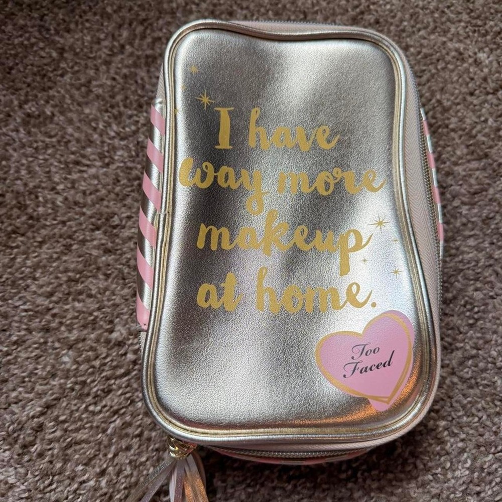Too Faced Makeup Bag Gold Metallic Pink Stripe I Have Way More Makeup At Home